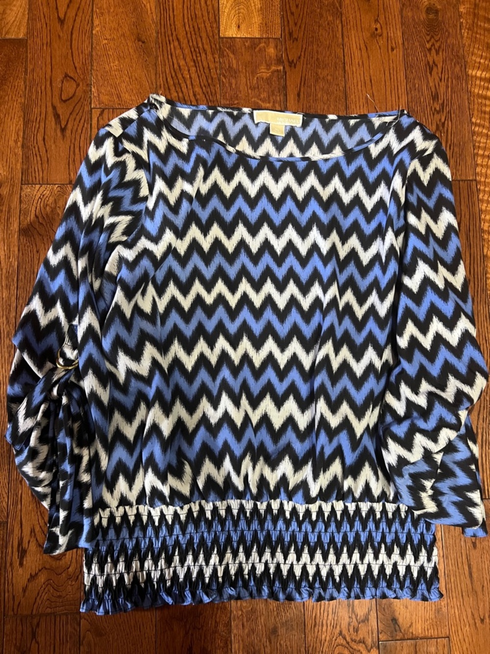 Michael Kors Blue Black White Zigzag Blouse
